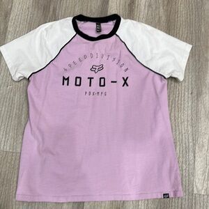Fox large purple (lavender) and white shirt with black letters